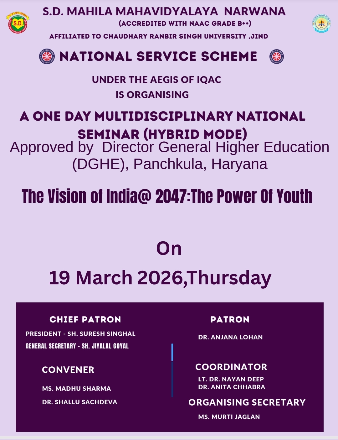 One Day Multidisciplinary National Seminar (Hybrid Mode)